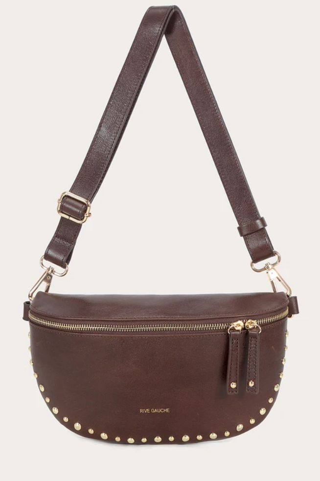 Sac banane clouté en cuir de vachette Marron