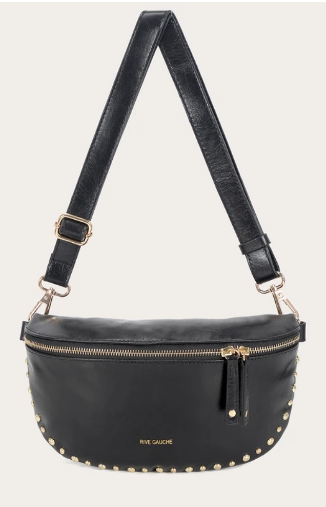 Sac banane clouté en cuir de vachette Noir