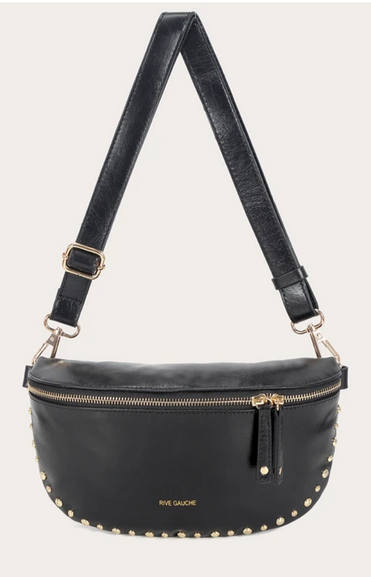 Sac banane clouté en cuir de vachette Noir