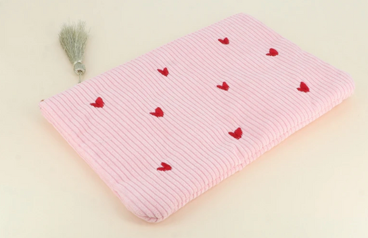 💕 Trousse cœur en velours côtelé Rose