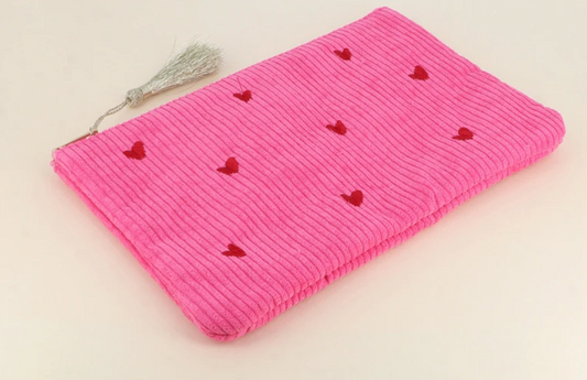 💕 Trousse cœur en velours côtelé Fuchsia