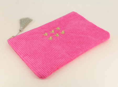💕 Pochette 6 cœurs en velours côtelé Fuchsia