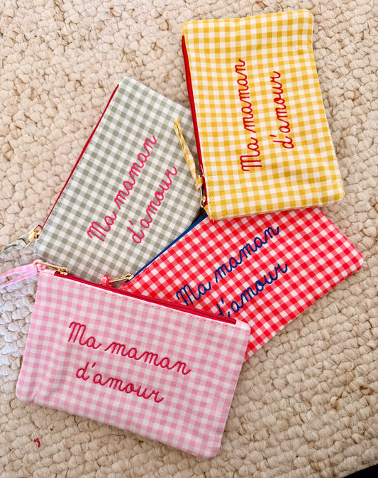 💛Pochette Vichy "ma maman d'amour "Jaune