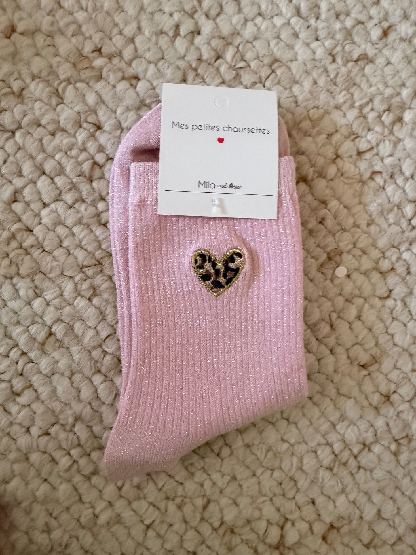 🧦 Chaussettes Cœur Léopard Rose