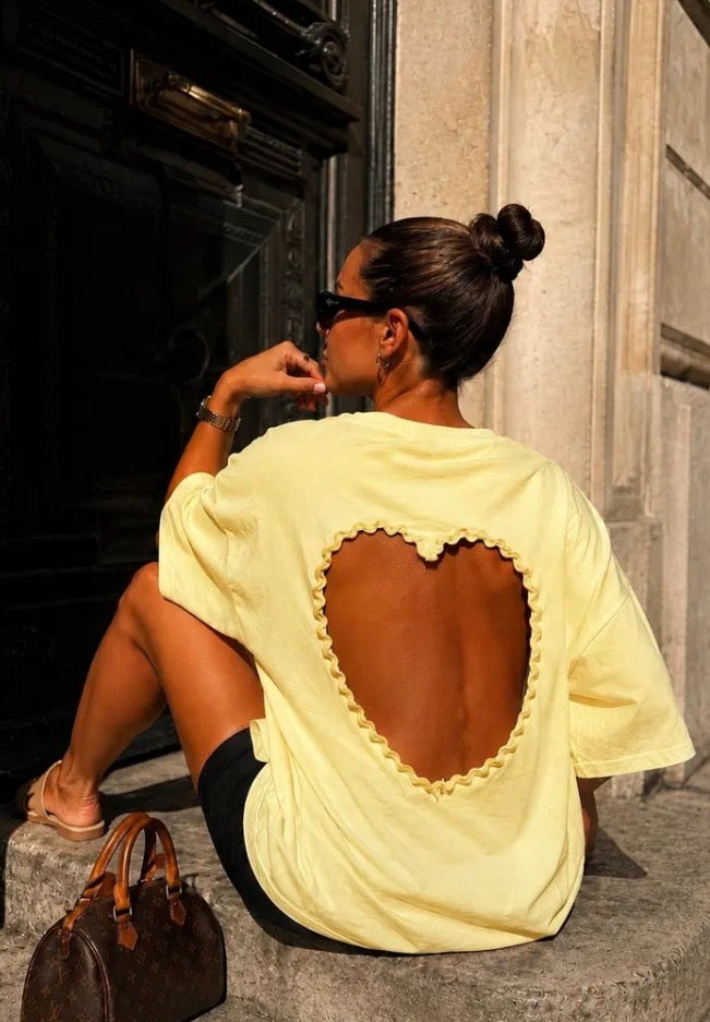 T-shirt Oversize Cœur Ajouré Jaune