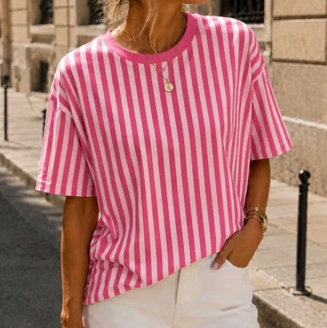 T-shirt Rayé Cœur Rose