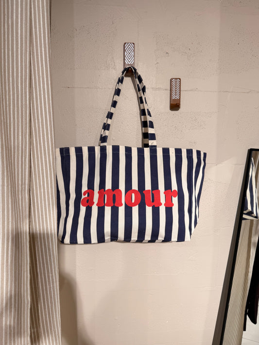 👜 Tote bag rayé « Amour » Bleu