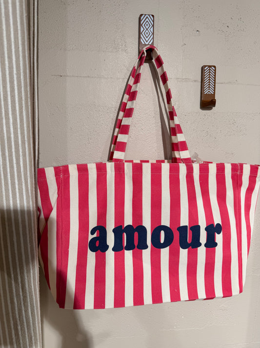 👜 Tote bag rayé « Amour » Fuchsia