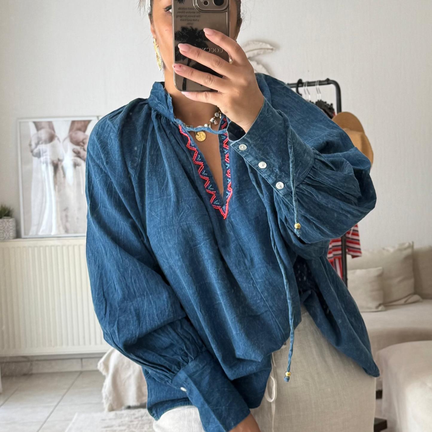 BLOUSE JEAN AVEC PERLES