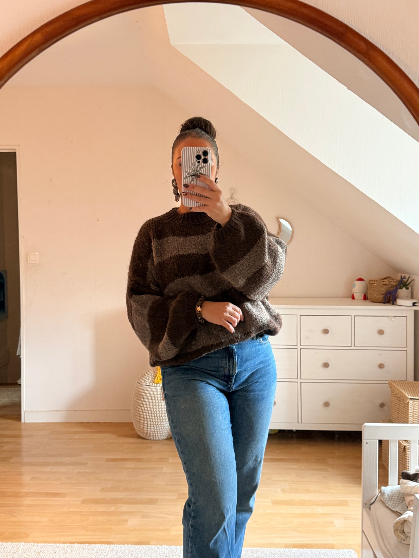 🧶 Pull Rayé Marron – Style Confort & Élégance