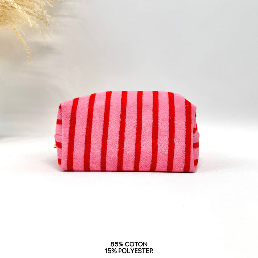 Trousse de toilette rayée en coton Fuchsia