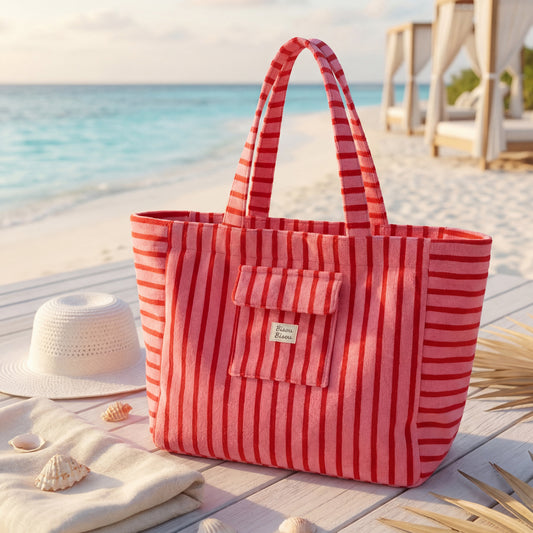 👜 Sac de plage 100% coton rayé Rouge