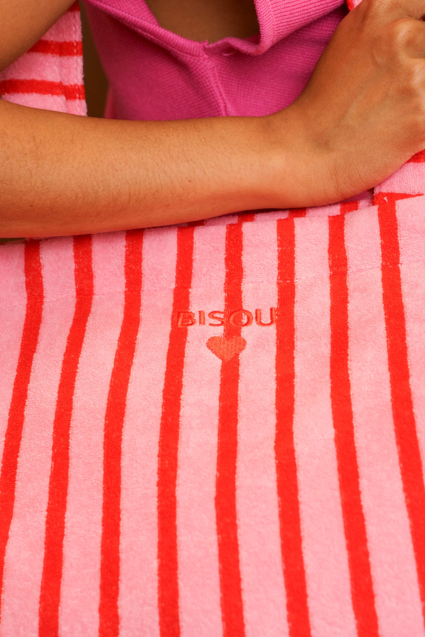 👜 Sac de plage 100% coton rayé Rose & Rouge