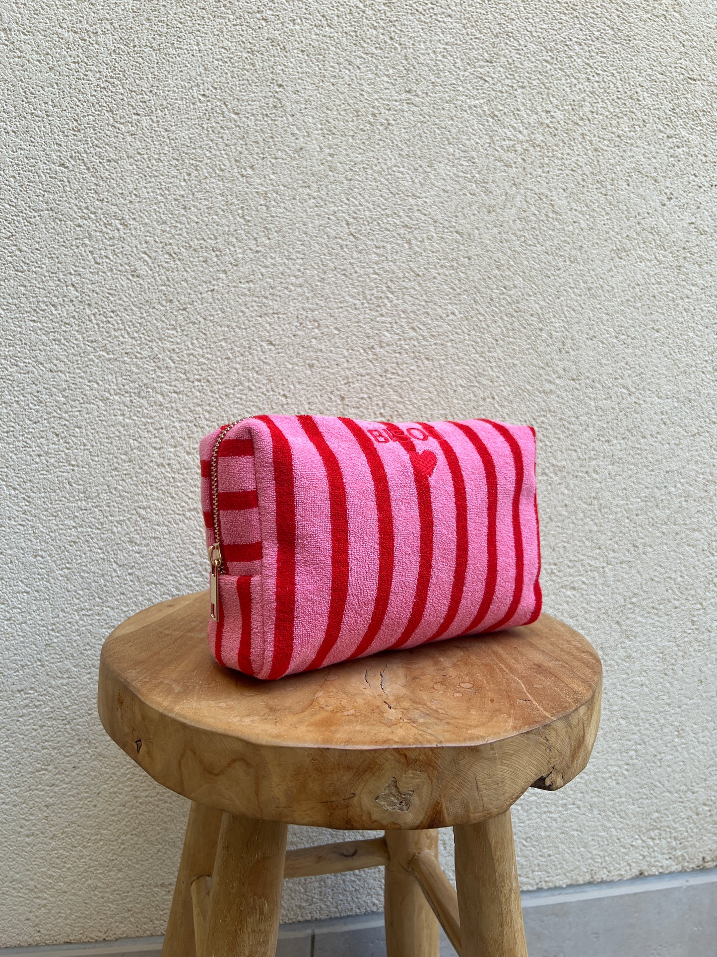 Trousse Rayée "Bisou"Rose