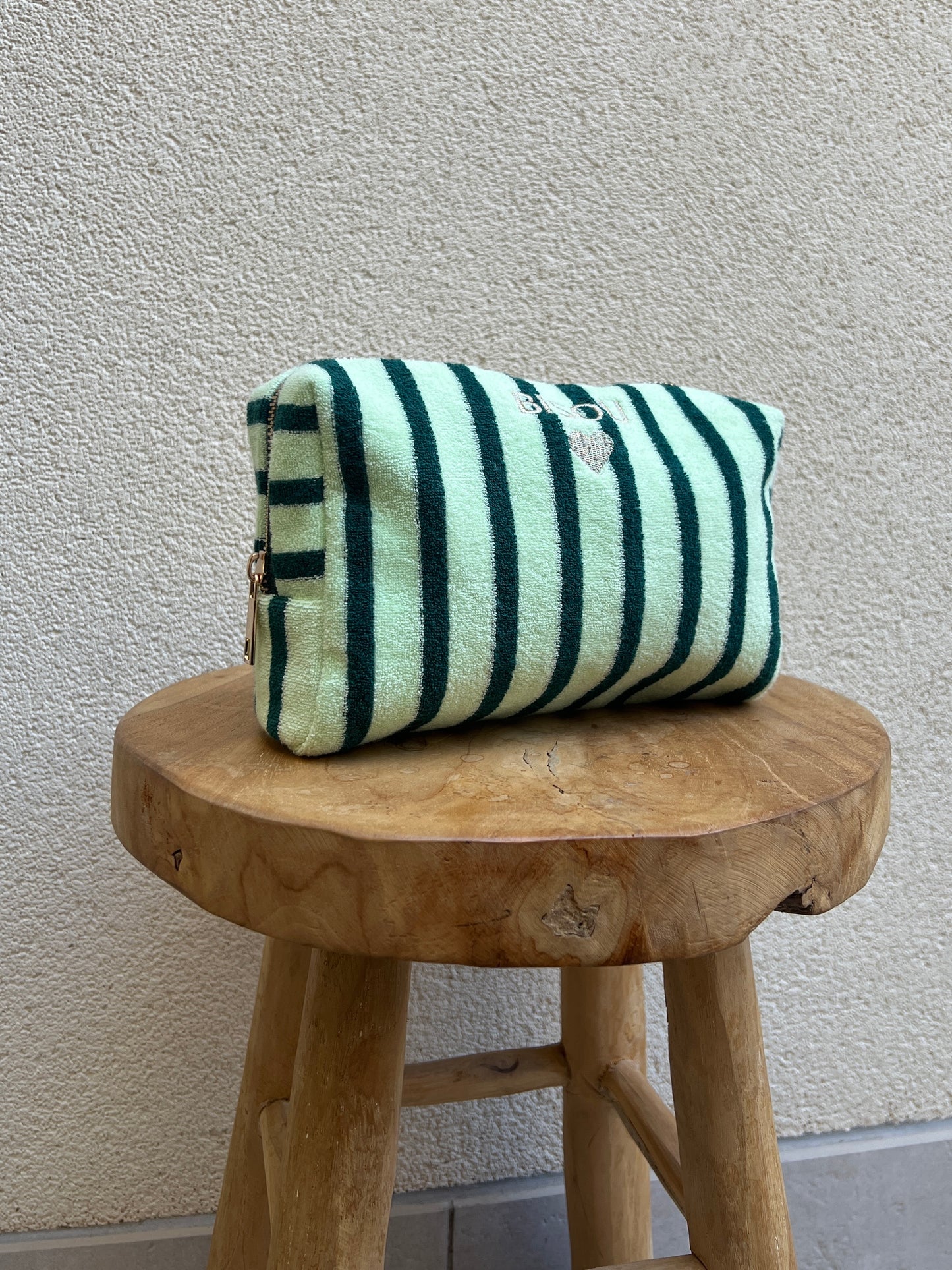 Trousse Rayée "Bisou"Verte