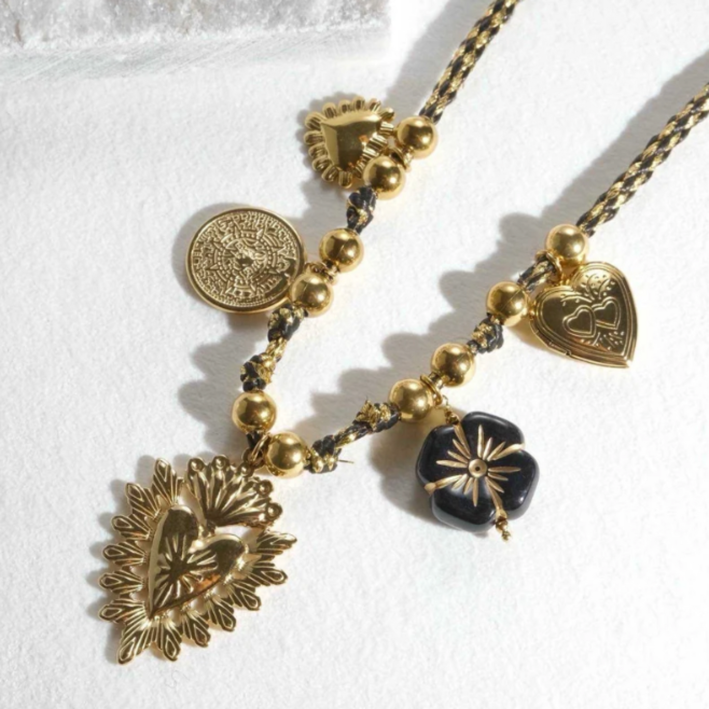 Collier en corde et acier inoxydable – Noir