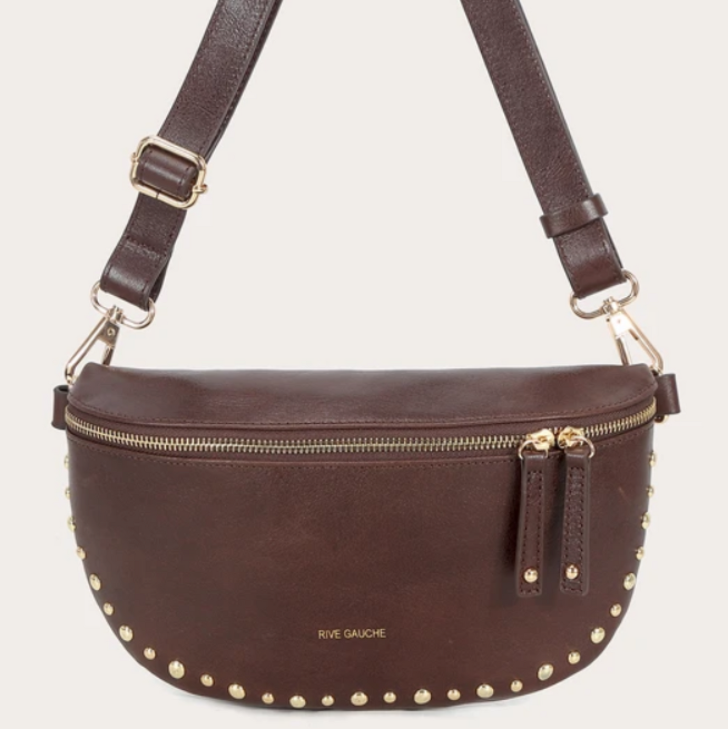 Sac banane clouté en cuir de vachette Marron