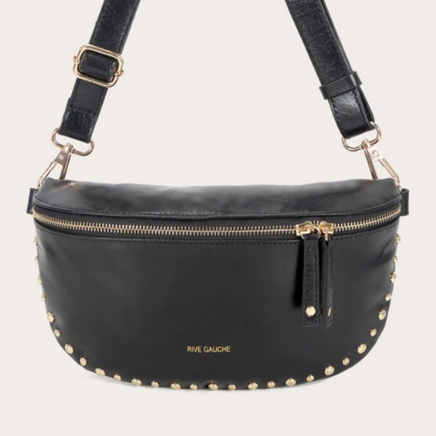 Sac banane clouté en cuir de vachette Noir