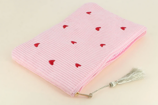 💕 Trousse cœur en velours côtelé Rose