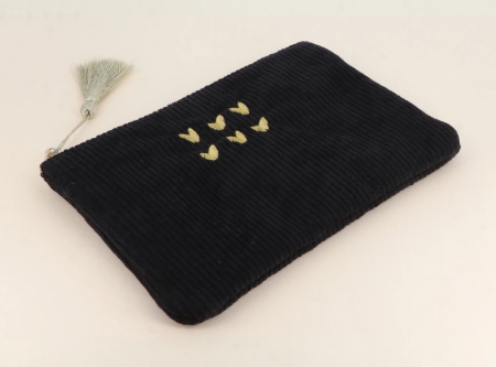 💕 Trousse  6 cœurs en velours côtelé Noire