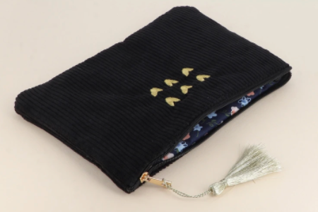 💕 Trousse  6 cœurs en velours côtelé Noire