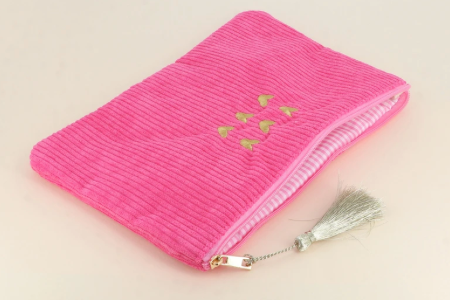 💕 Pochette  6 cœurs en velours côtelé Fuchsia