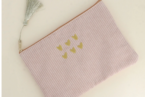 💕 Trousse  6 cœurs en velours côtelé Beige