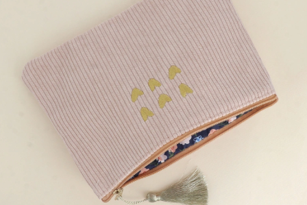 💕 Trousse  6 cœurs en velours côtelé Beige
