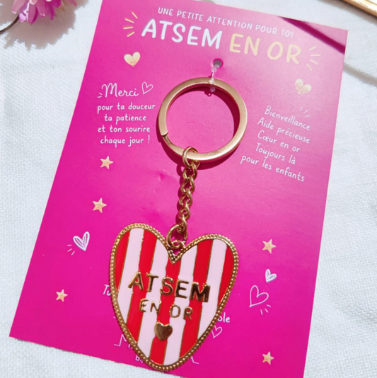 Porte-clés "ATSEM en Or" – Émaillé Rose & Rouge