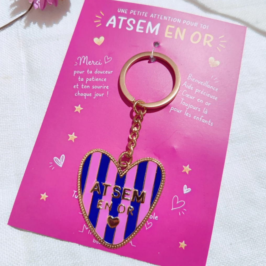 Porte-clés "ATSEM en Or" – Émaillé Rose & Bleu