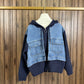 Veste bi-matière en jean et maille marine