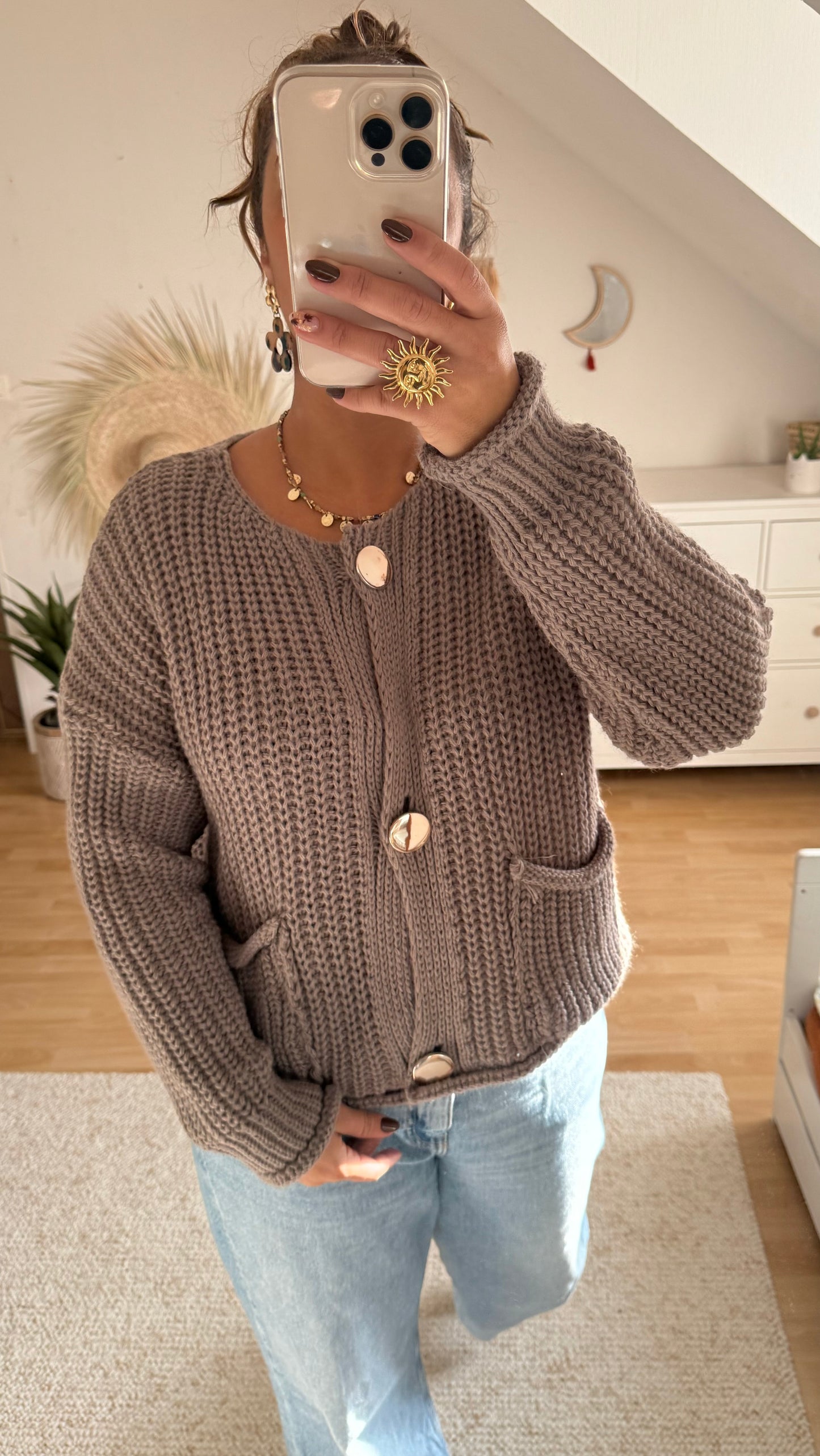 GILET BOUTON TAUPE