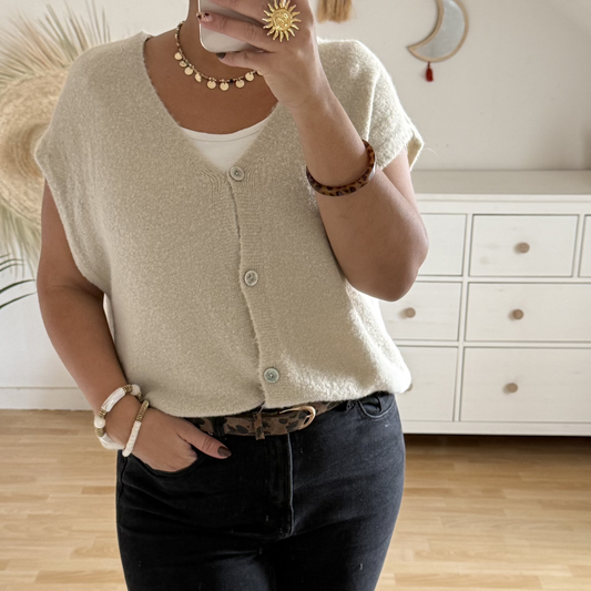 PULL ALPAGA SANS MANCHE  BEIGE