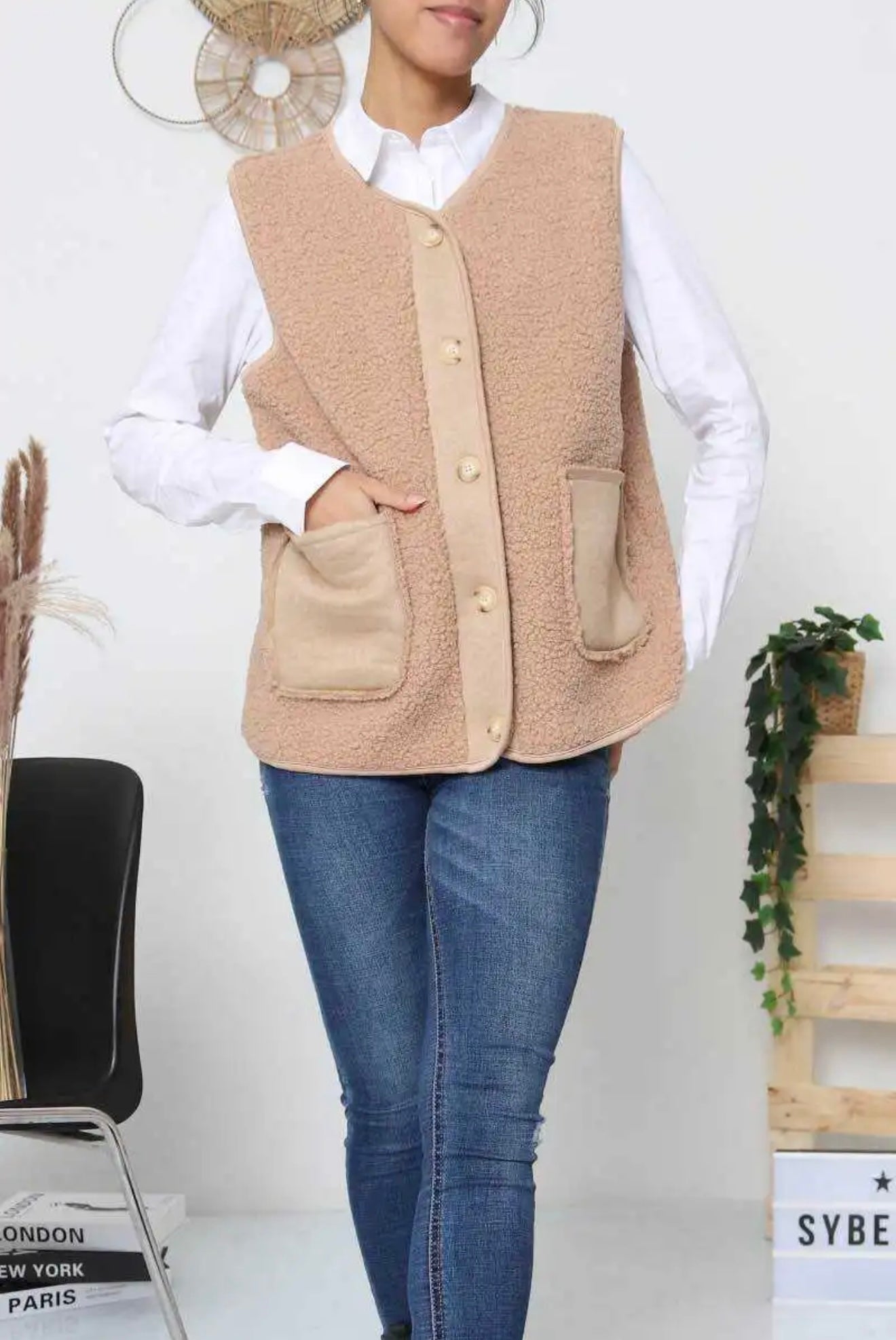 GILET MOUTON SUEDINE BEIGE