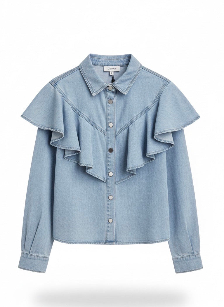 💙 Chemise en jean denim à volants