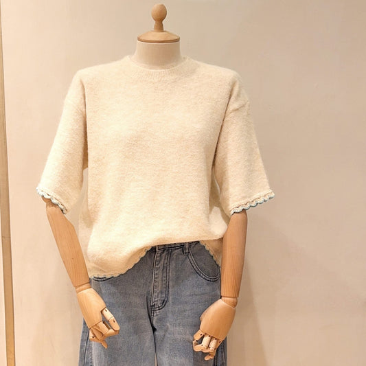 🤍 Pull Beige dos ouvert à dentelle – maille douce