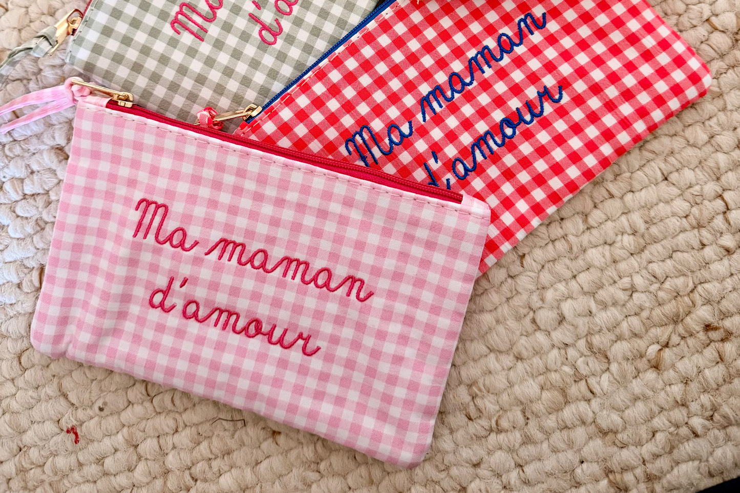 💗Pochette  Vichy "ma maman d'amour "Rose