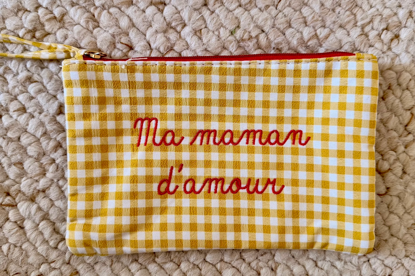 💛Pochette  Vichy "ma maman d'amour "Jaune