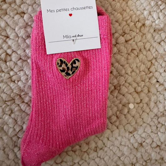 🧦 Chaussettes Cœur Léopard FUSHIA