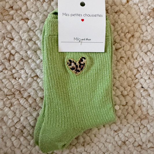 🧦 Chaussettes Cœur Léopard VERTE