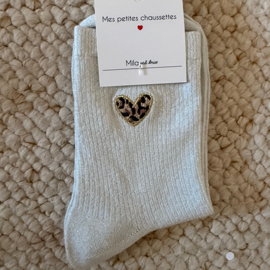🧦 Chaussettes Cœur Léopard GRISE