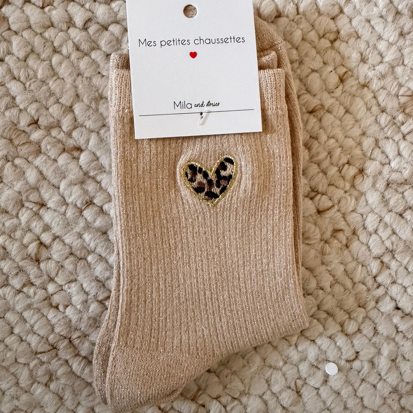 🧦 Chaussettes Cœur Léopard BEIGE
