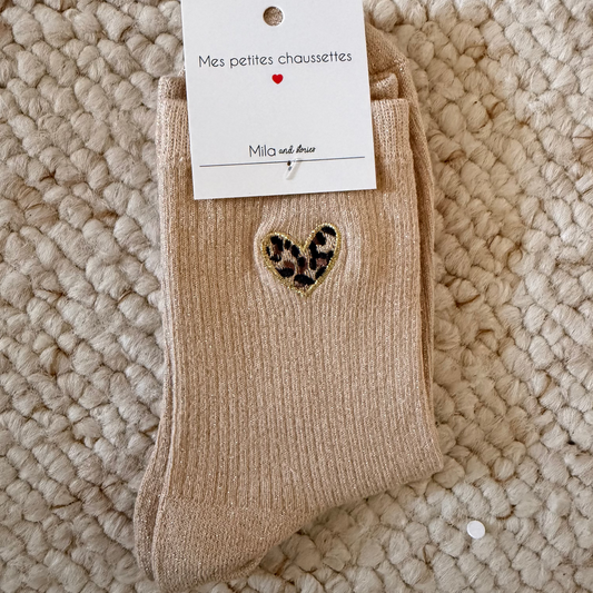 🧦 Chaussettes Cœur Léopard BEIGE