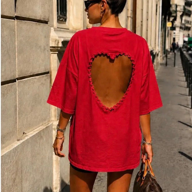 T-shirt Oversize Cœur Ajouré Rouge