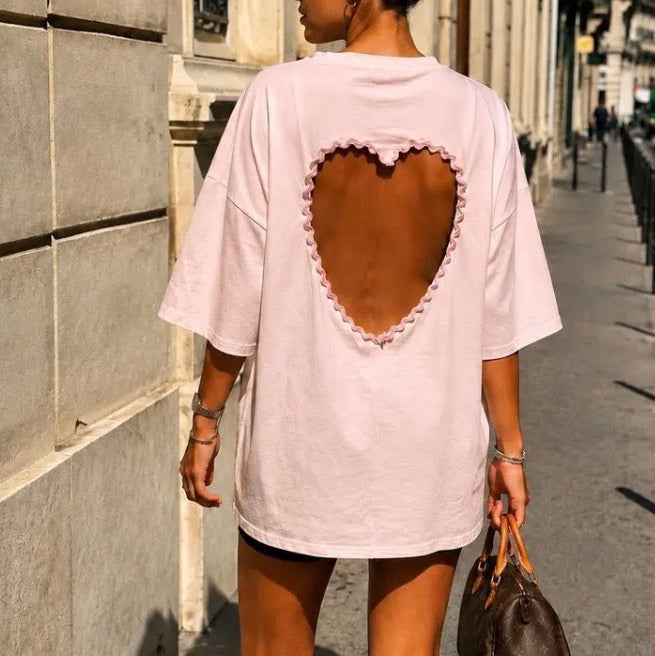 T-shirt Oversize Cœur Ajouré Rose