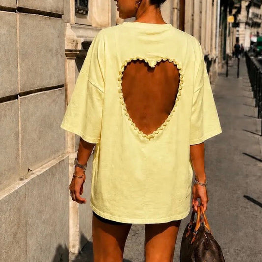 T-shirt Oversize Cœur Ajouré Jaune