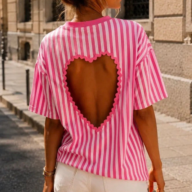T-shirt Rayé Cœur Rose