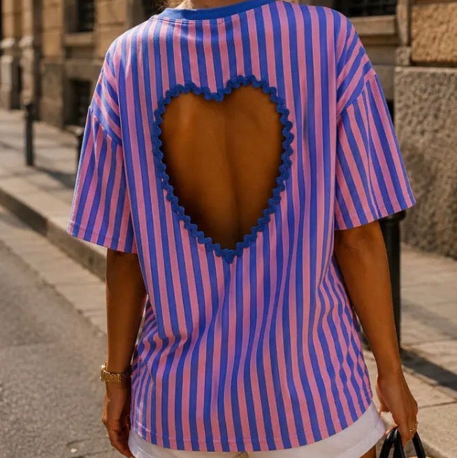 T-shirt Rayé Cœur Bleu