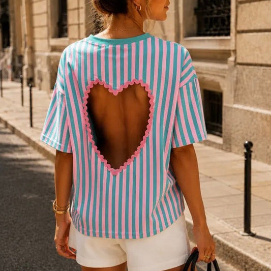 T-shirt Rayé Cœur Vert