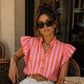Chemise Rayée à Volants – Rose